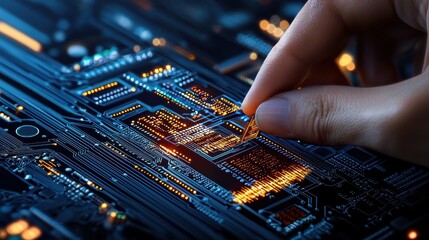 Aufkleber - A hand is touching a computer chip