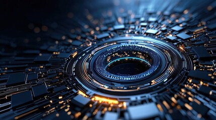 Aufkleber - A computer chip with a blue center and orange edges