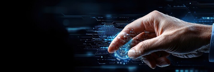 Aufkleber - A hand is touching a screen with a blue background