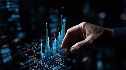 Poster - A hand is pointing at a graph on a computer screen