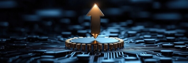Poster - A golden arrow is on top of a blue and black surface