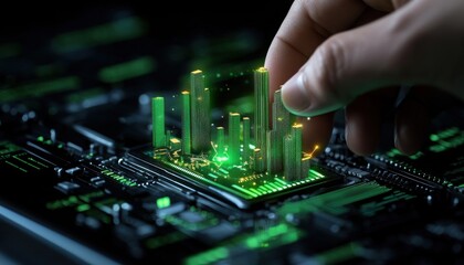 Aufkleber - A hand is touching a green computer chip