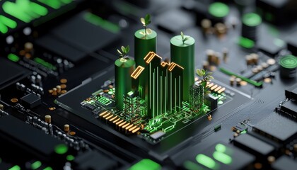 Poster - A computer chip with three green cylinders on it