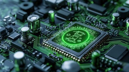 Leinwandbilder - A computer chip with a green screen that says 