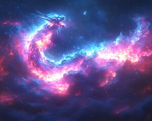 a celestial dragon formed from vibrant clouds against starry space
