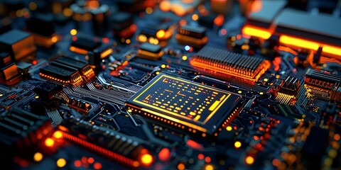 Leinwandbilder - Futuristic Cityscape with Vibrant Lights and Digital Elements in a High-Tech World