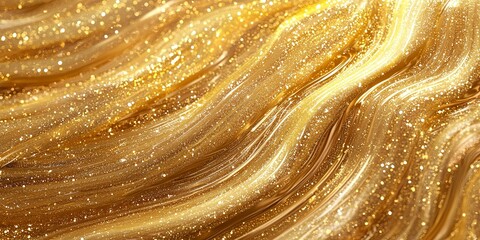 Fototapete - Abstract golden wave pattern with shimmering lights, creating a digital landscape of particles and fluid motion, suitable for technology and innovation themes