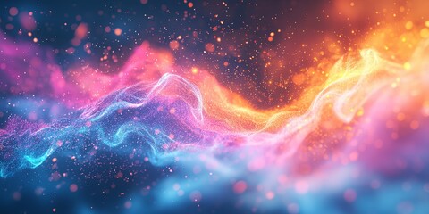 Poster - Abstract colorful digital wave background with glowing particles and light effects, vivid energy flow in vibrant hues of pink, blue, and orange