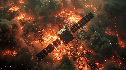 Wall Mural - illustration with an artificial earth satellite on the theme of space industry technology