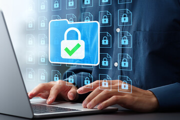 Wall Mural - data security and document management system dms. folder encryption and access control. businessman 