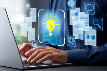 Wall Mural - knowledge and information management. ai-driven automated knowledge discovery systems. businessman u