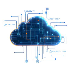 Fototapete - A digital depicting a sleek crystalline cloud like icon with a futuristic holographic user interface and vibrant gradient shading