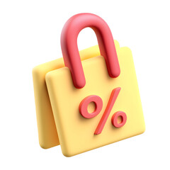 Poster - Stylized 3D of a discount coupon or sale tag featuring a prominent percentage symbol and smooth rounded edges against a plain white background