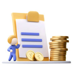 Leinwandbilder - A professional looking digital financial statement document with a checklist layout stacks of metallic coins and icons representing investment management and data analysis