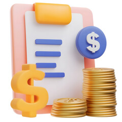 Poster - A digital 3D rendering of a professional financial statement document design with a checklist layout dollar signs