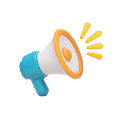 Poster - Minimalist 3D megaphone icon with a sleek ergonomic design and vibrant yellow lightning effects symbolizing powerful voice projection and effective public announcements