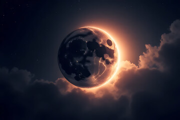Wall Mural - dramatic lunar eclipse with the moon partially obscured by the Earth, creating a glowing halo effect