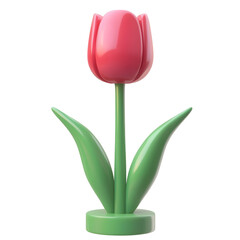 Poster - A minimalist 3D rendered of a pink tulip flower with a green stem isolated on a clean white background