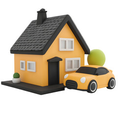 Fototapete - A contemporary minimalist inspired home with a clean simple design and a compact car parked in the driveway creating a visually appealing and cohesive scene