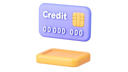 Leinwandbilder - A clean modern and minimalist 3D rendering of a credit card icon showcasing the Credit text and placeholder digits for the card number on a solid color background