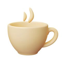Poster - A clean elegant 3D render of a simple minimalist coffee cup icon with smooth curves and faint steam rising from the top set against a white background