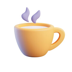 Aufkleber - A simple elegant 3D rendered coffee cup icon with smooth curves and rising steam designed for clean and inviting website UI