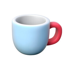 Poster - Sleek and rounded 3D rendering of a modern minimalist ceramic coffee mug in a vibrant blue and red color scheme perfect for digital design and user interface applications