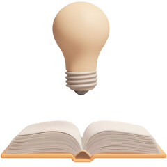 Leinwandbilder - A 3D rendering of an open book representing knowledge and learning with a softly glowing light bulb hovering above it symbolizing and innovation for web application design