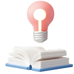 Leinwandbilder - Minimalist 3D icon featuring an open book and a luminous lightbulb symbolizing the connection between knowledge learning and