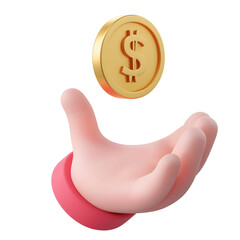 Fototapete - A minimalistic 3D rendered depicting an open palm holding a suspended golden coin representing financial growth wealth and prosperity