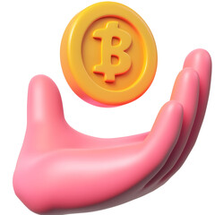 Poster - A modern minimalist 3D render of a finance themed icon with a polished structured design featuring a gently curved hand supporting a levitating coin