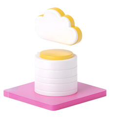 Aufkleber - Polished and structured 3D render of a cloud storage database icon with a well defined tiered cylindrical design showcasing a clean and modern UI concept on a white transparent background