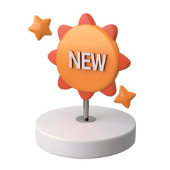 Poster - Elegant and modern minimalist 3D badge icon featuring a well defined scalloped circular shape with soft radial embellishments and the word  NEW  as the focal point