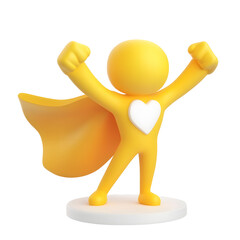 Fototapete - Stylized 3D superhero icon with a flowing cape in a confident triumphant pose against a clean transparent background