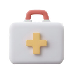 Poster - A minimalist yet highly detailed 3D render of a contemporary emergency response kit or first aid case with a clean white design and red and yellow accents isolated on a transparent background