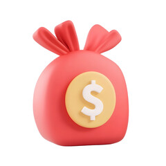 Aufkleber - 3D rendered icon depicting a vibrant red money bag with a prominent dollar sign symbolizing savings investment and financial wealth