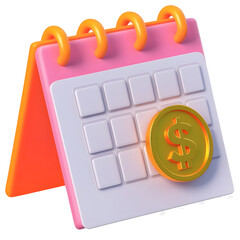 Leinwandbilder - A clean and professional 3D icon featuring a structured financial agenda with a calendar and a highlighted coin symbolizing economic planning recurring transactions and financial goal tracking
