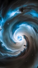 Wall Mural - A swirling vortex of blue and black hues creates an impression of a cosmic whirlpool. Bright specks of light are scattered throughout, resembling distant stars amidst the swirling motion.