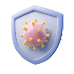 Fototapete - A detailed 3D render of a virus prevention icon featuring a structured shield protecting a pink virus particle symbolizing immune security and health defense against infectious diseases
