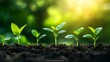 © NCSF - Young Plants Growing in Soil, Five young green plants growing in soil with a blurred natural background, symbolizing growth and development