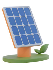 Poster - Stylized 3D cartoon icon of a solar panel with clean wireframe cells and a connected green energy battery showcasing a minimalist and eco friendly web interface design