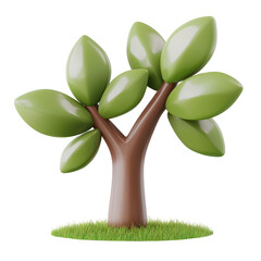 Poster - A 3D rendered image of a simple stylized tree with green leaves and a brown trunk set against a clean transparent background resembling a minimalist UI icon design