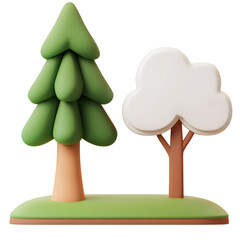Fototapete - Clean minimalist 3D tree icon featuring two different tree shapes with green canopies and subtle shadows designed for a simple and modern UI or visual interface