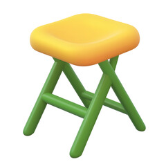 Poster - A compact foldable camping chair with a sturdy green frame and a comfortable yellow seat designed with a clean minimalist UI icon aesthetic
