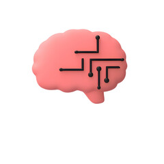 Leinwandbilder - Simplified pink brain icon with symmetrical circuit like lines representing the concept of intelligence digital technology and advanced information processing