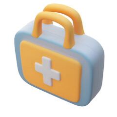 Fototapete - A clean minimalist 3D icon depicting a portable first aid bag with a prominent white cross symbol in the center isolated on a transparent background