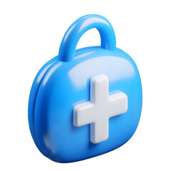 Fototapete - A modern clean digital of a blue and white medical or first aid bag icon with a simple white cross symbol at the center displayed on a transparent background