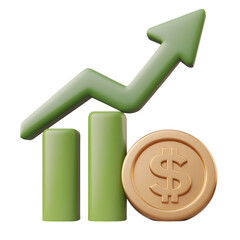 Poster - of a rising 3D financial growth chart with an ascending green arrow and a golden dollar coin symbolizing business and economic progress