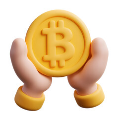 Poster - Hands holding a Bitcoin cryptocurrency coin symbolizing investment protection and secure digital financial transactions