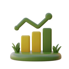 Aufkleber - Minimalistic 3D render of a green and yellow bar graph depicting an upward business growth trend with a symbolic abstract design against a transparent white background